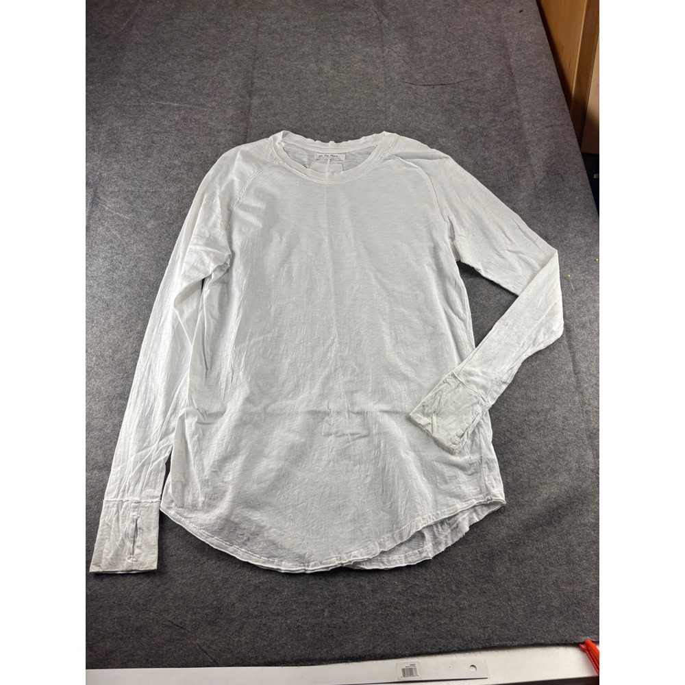 We The Free People White Long Sleeve Slub Cotton Thumbhole Top Womens L SEE